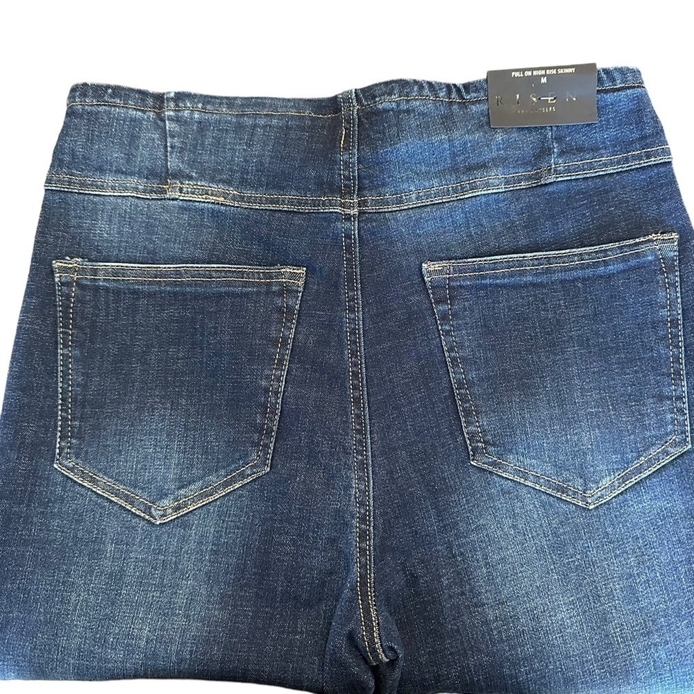 Risen Pull On High Rise Dark Wash Blue Denim Skinny Jeans Size Medium NWT - Picture 5 of 12